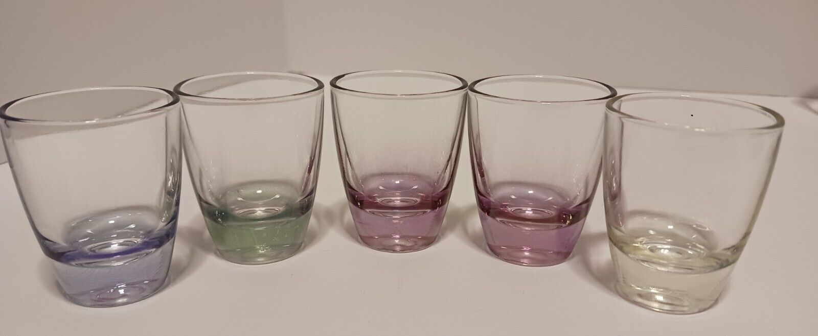 Vintage 1950s Set Of  5 Shot Glasses Marked France Various Colors Heavy Bottoms
