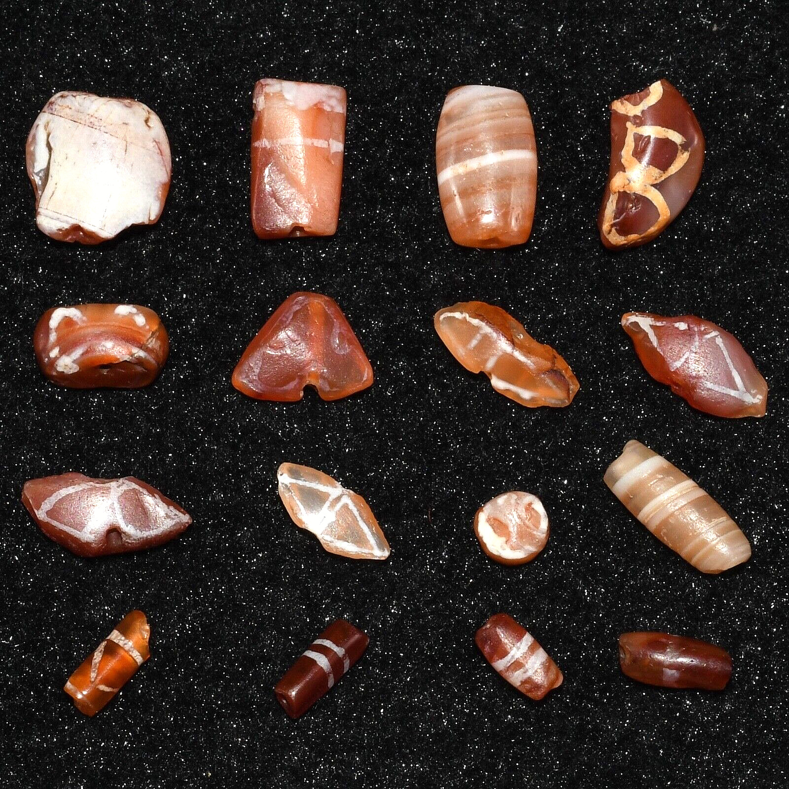 16 Genuine Ancient Etched Carnelian Beads in Good Condition Over 2000 Years Old