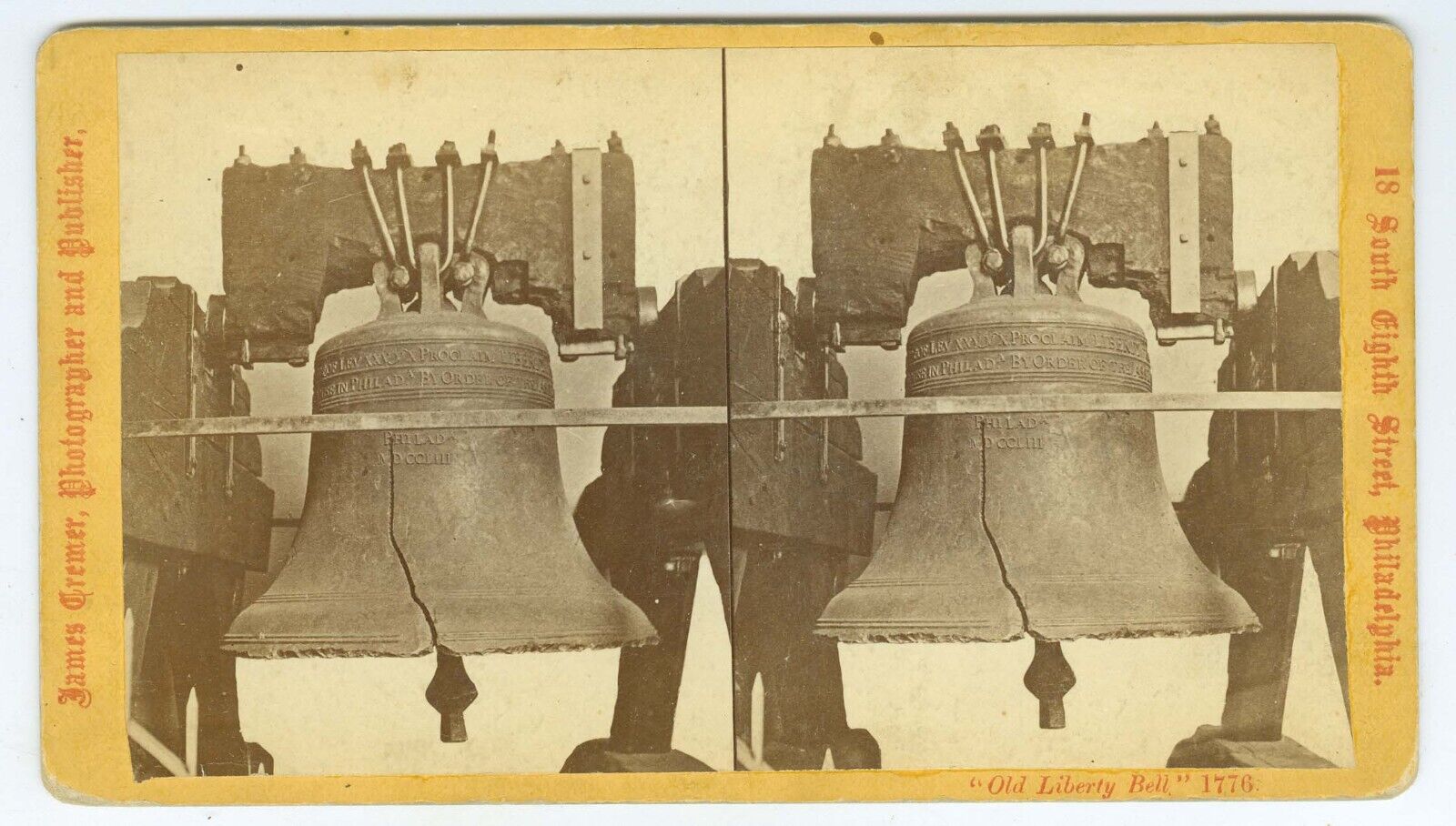 G0536~ c1880s Philadelphia Old Liberty Bell 1776 J Cremer Stereoview