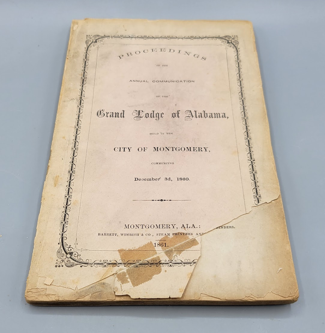 1860 Proceedings of the Annual Communication of the Grand Lodge of Alabama Book