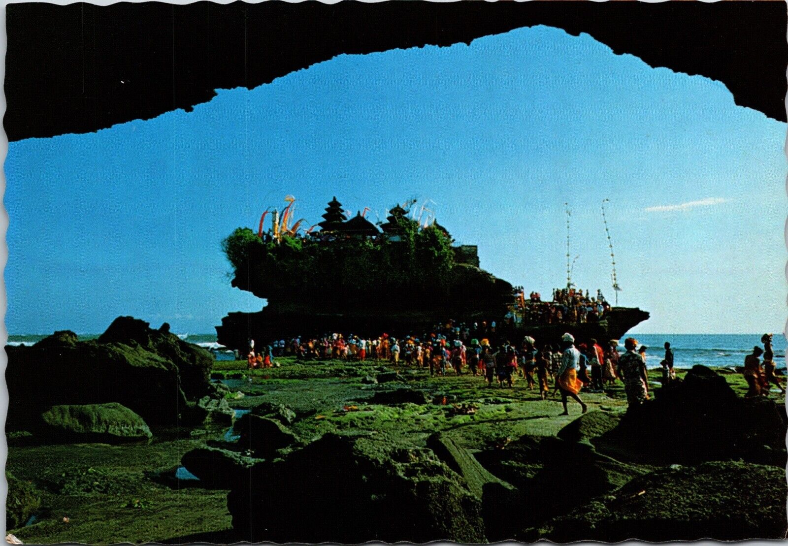 Atmosphere of Prayer Tanah Lot Bali Temple Gathering Postcard Unposted UNP 