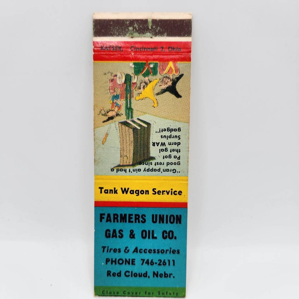 Vintage Matchbook Farmers Union Gas & Oil Co. Red Cloud Nebraska 