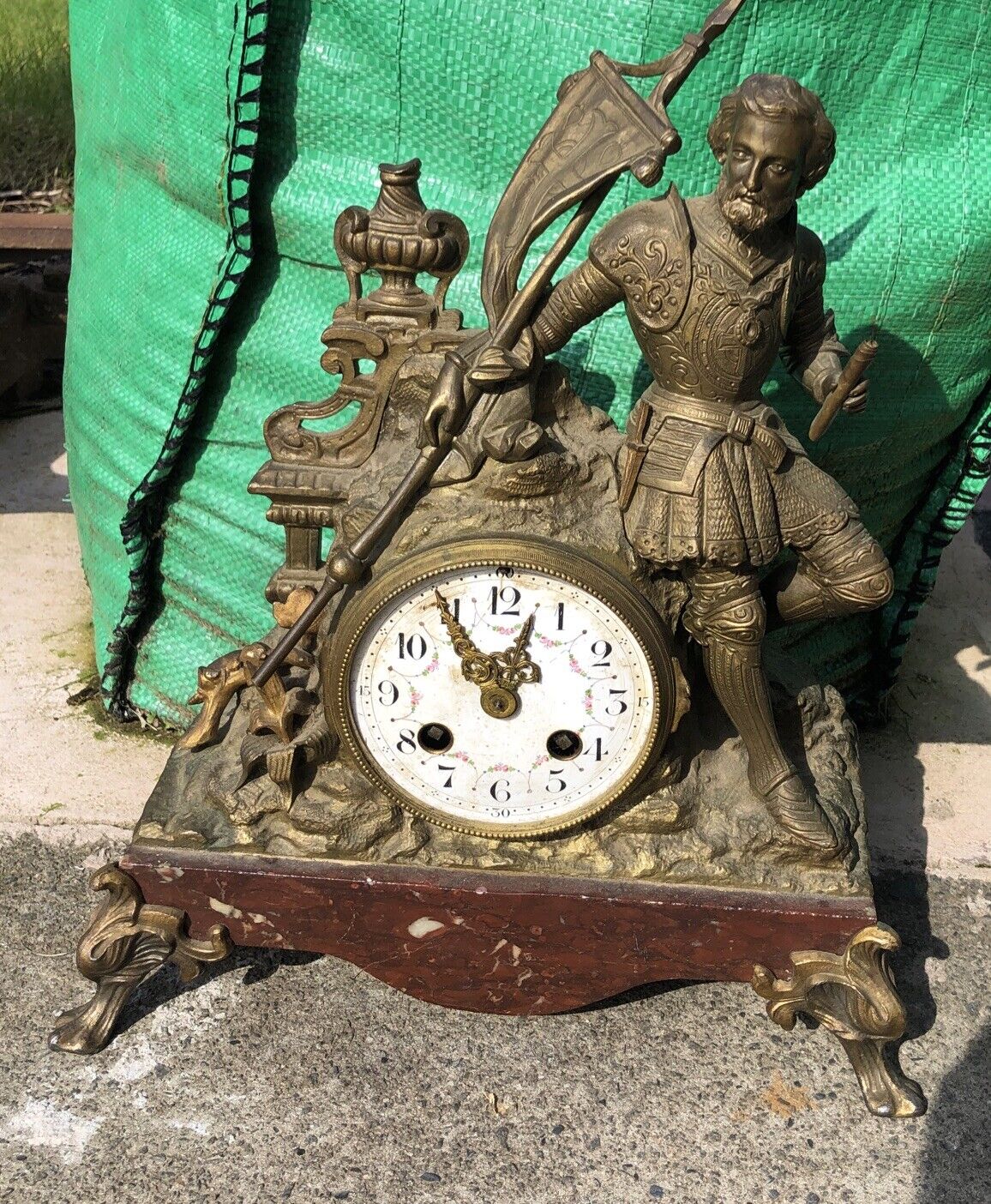 French Marble And Gilt Metal Antique Figural Clock