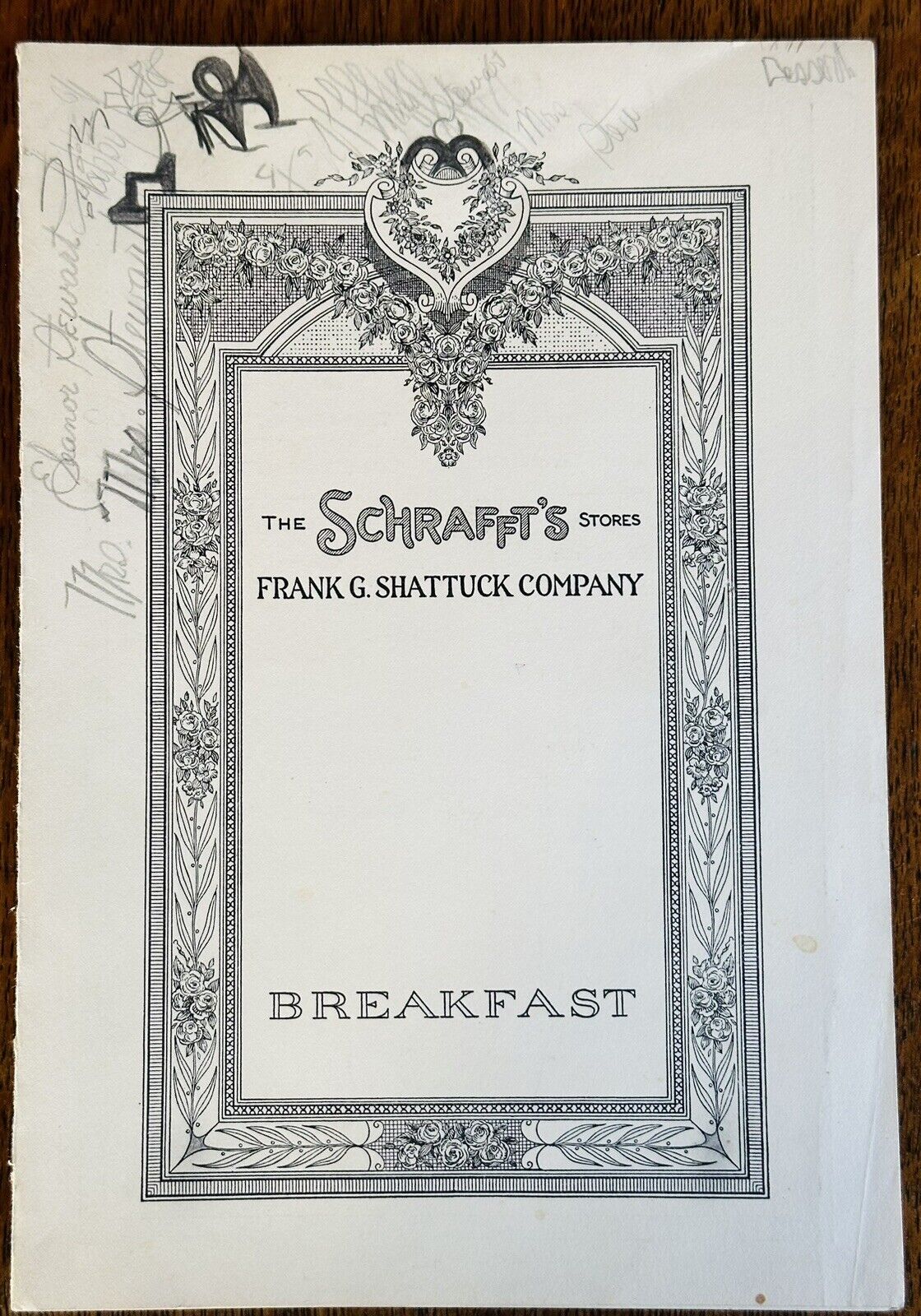 Vintage 1930's Schrafft's Breakfast Menu