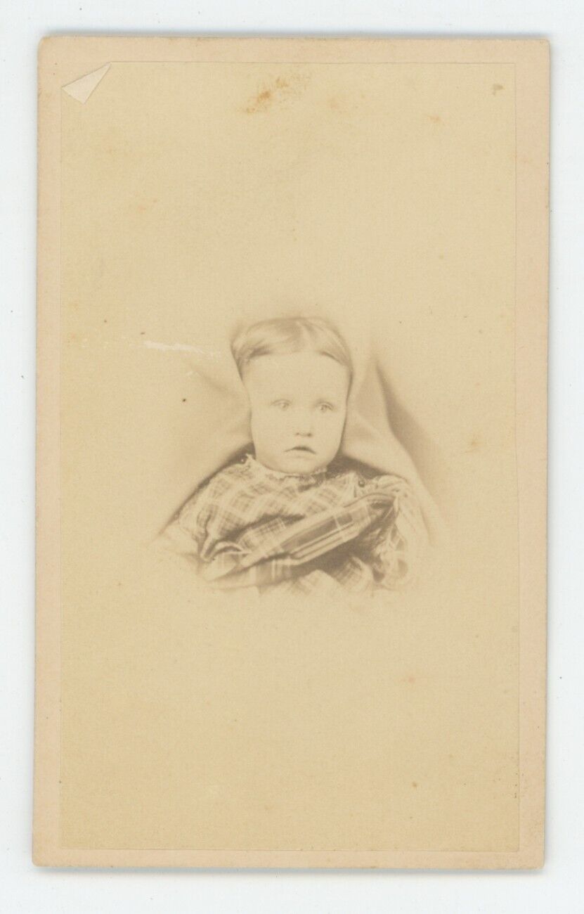 Antique CDV Circa 1860s Adorable Baby Being Held by Someone Behind Washington NJ