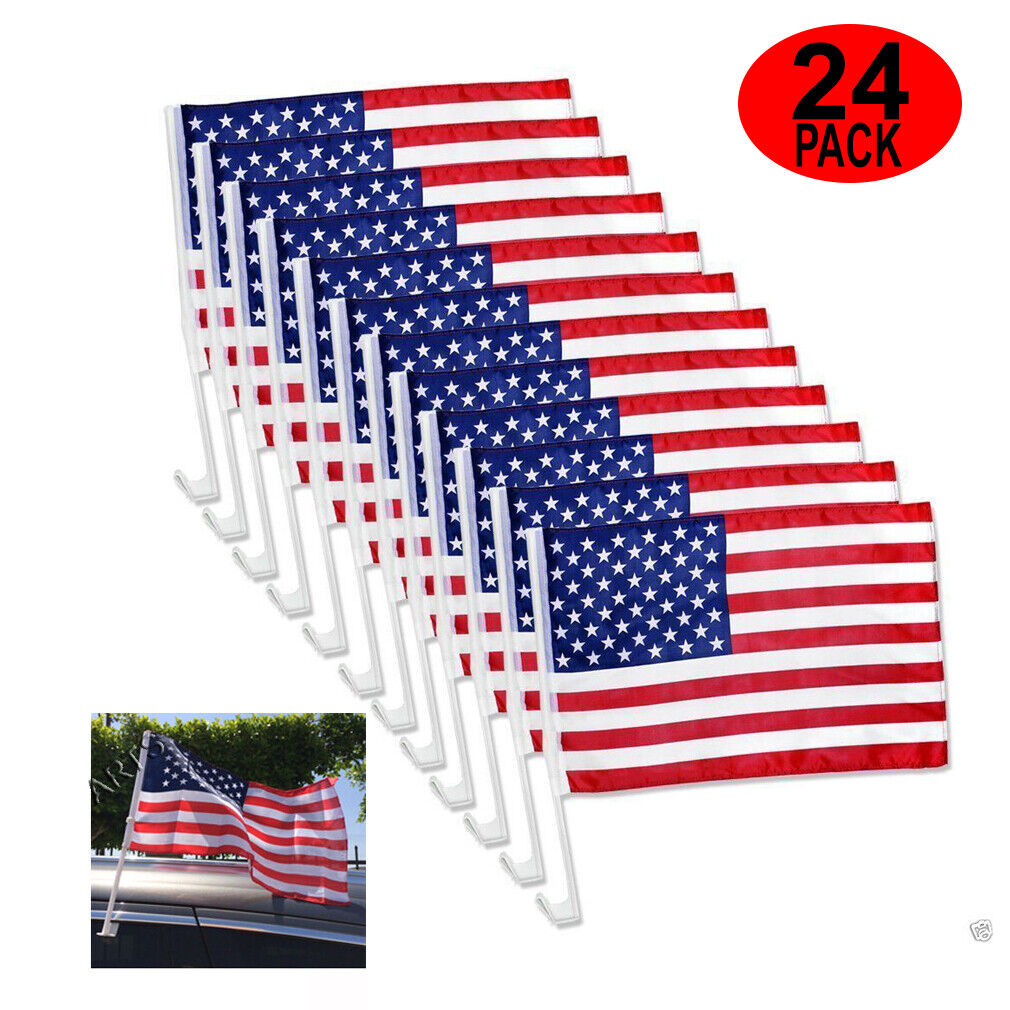 24 PACK USA Flags Car Window Clip On Fan Banners Car Flag US Seller