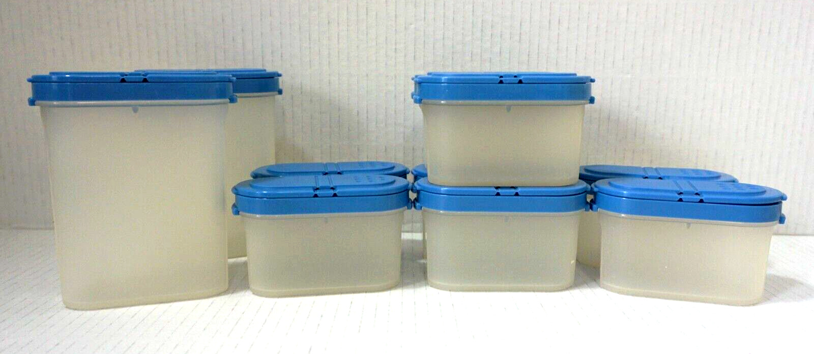 Vintage Tupperware Modular Mates Lot of 10 Spice Containers 1843 Blue Lids