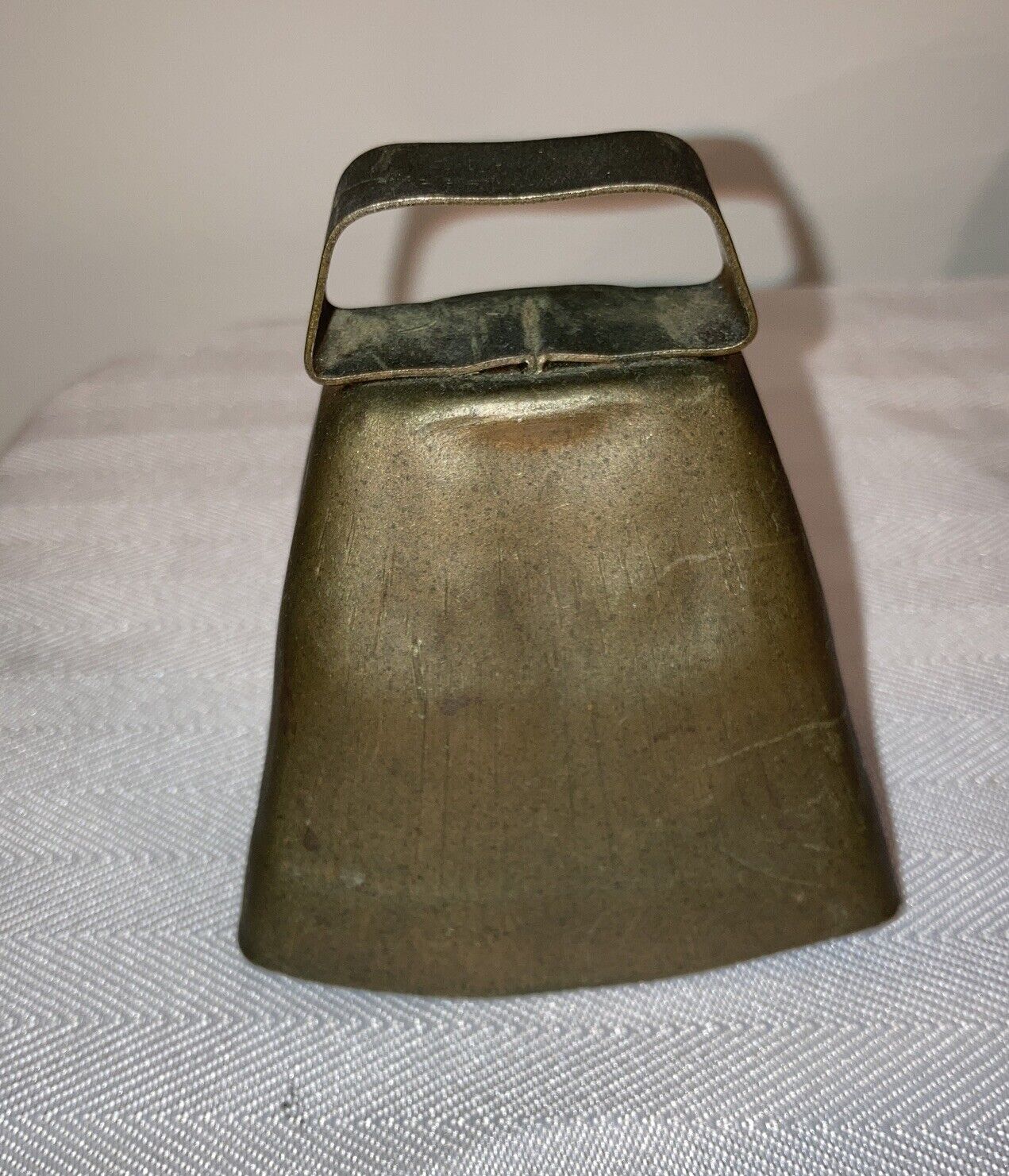 Vintage Copper Cow Bell With Square Handle Very Loud Chime