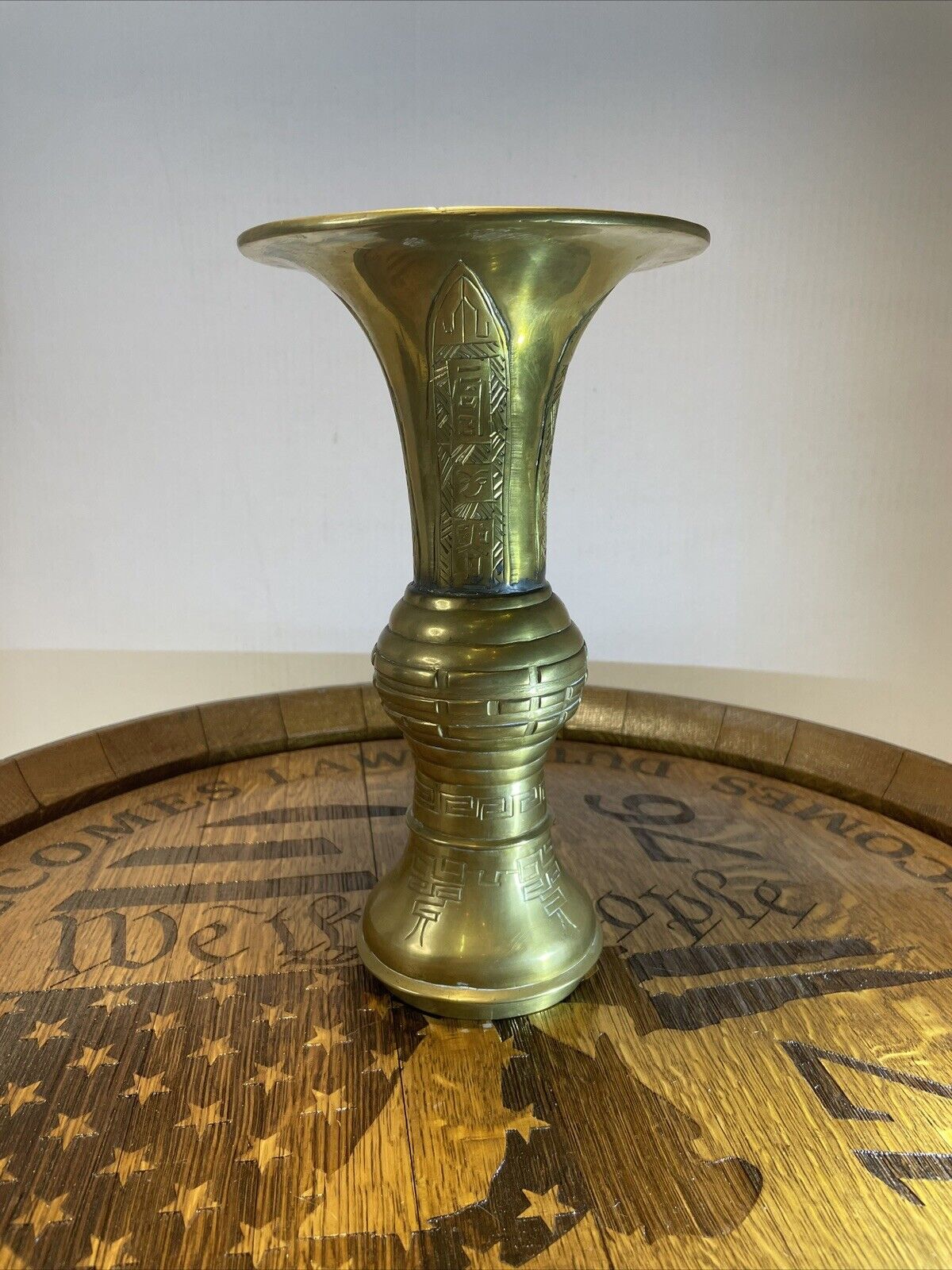 Vintage Antique Tall Asian Brass Mid Century Modern Vase Cira 1880’s 10 1/4”