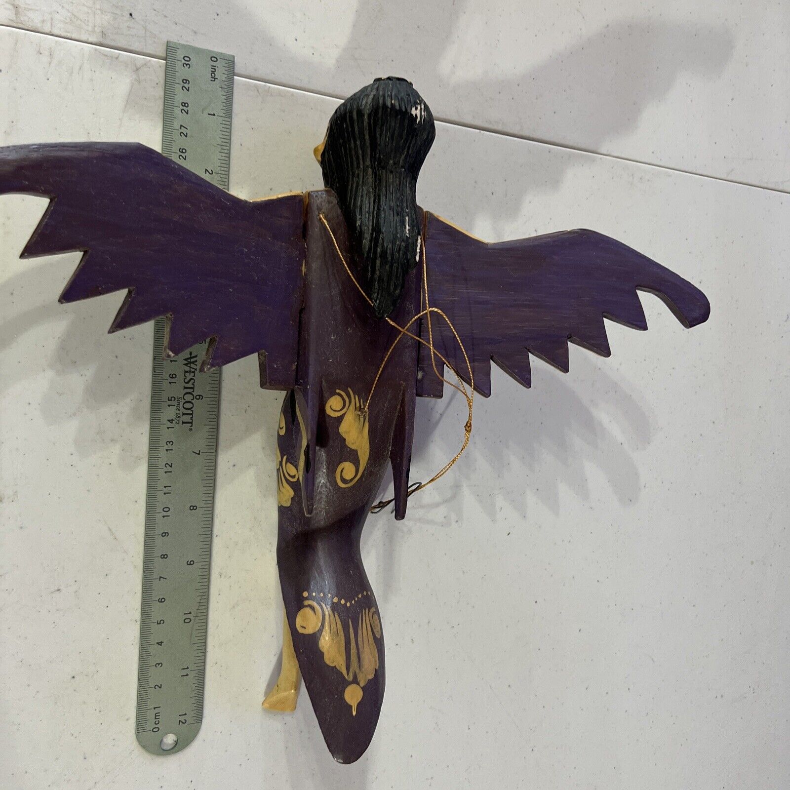 Flying Winged Dewi Sri Goddess Mobile Spirit Chaser Carved Wood Bali art Purple