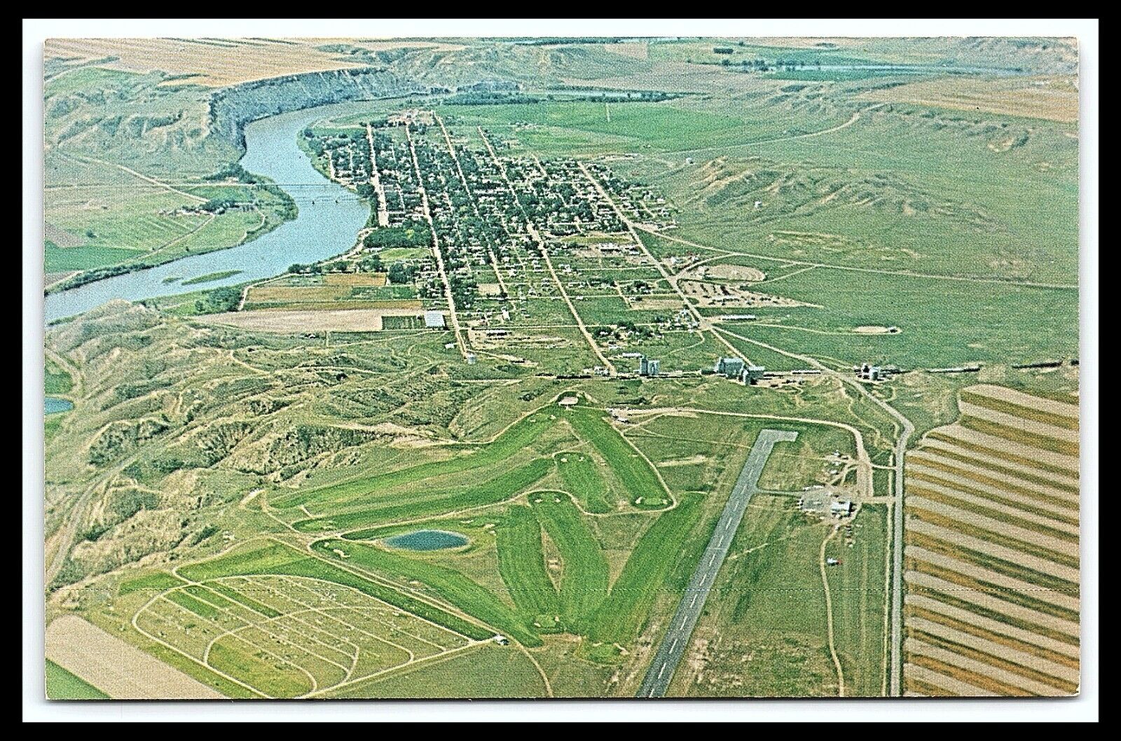 Fort Benton MT Postcard Aerial View Missouri River American Fur Post   pc281
