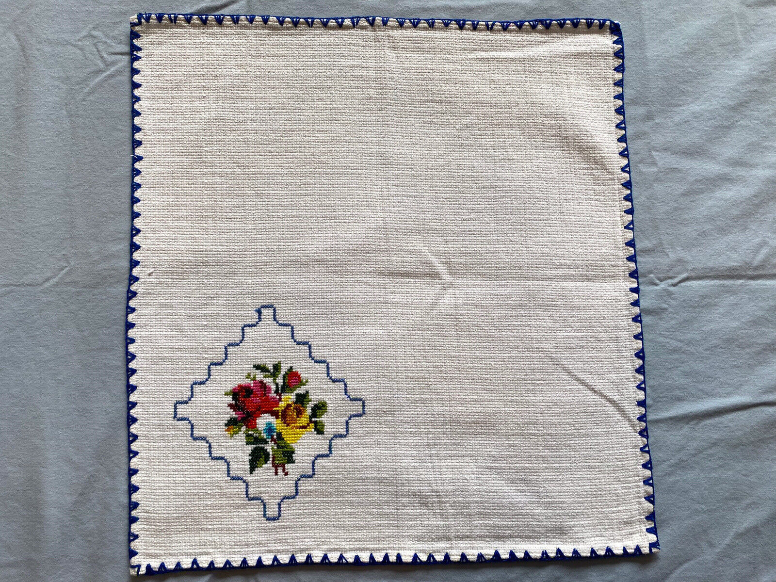 hand made vintage cross stiched floral roses napkins set of 6