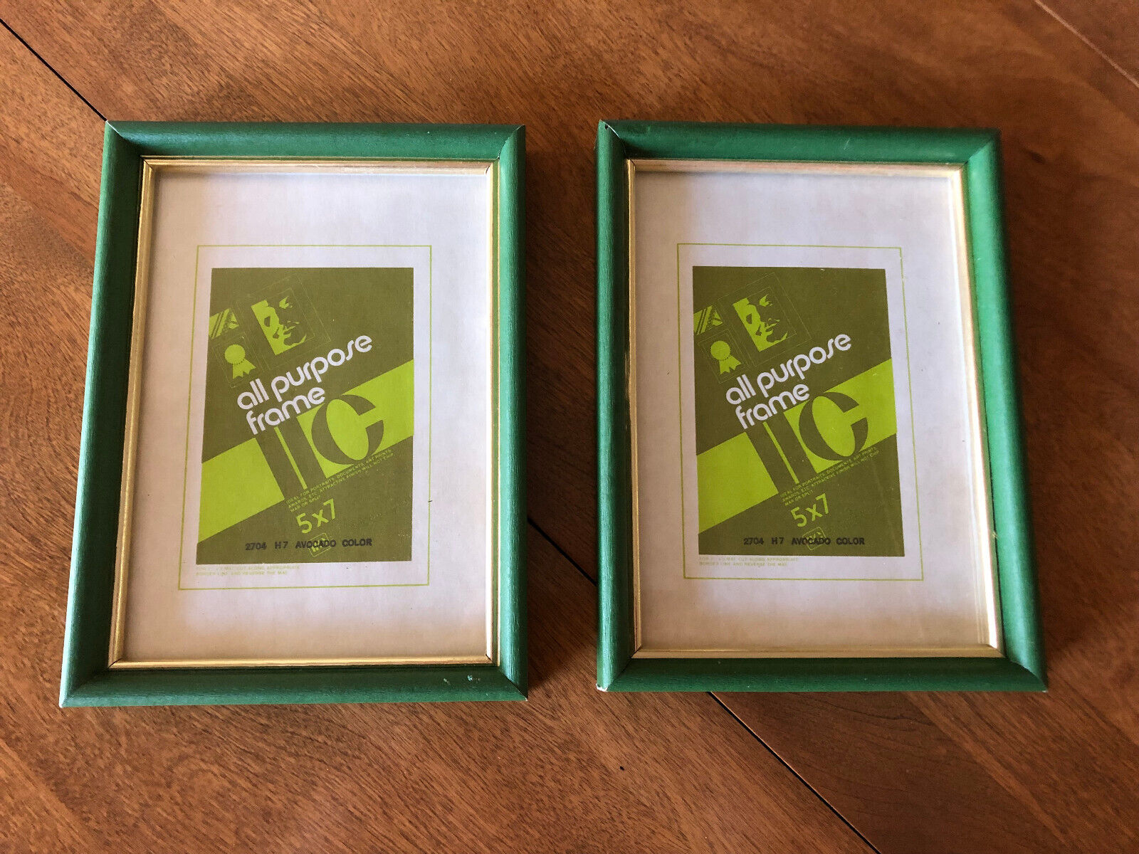 Pair Vintage NOS 1960\'s-70\'s Green Wood Picture Frames, Holds 5 x 7
