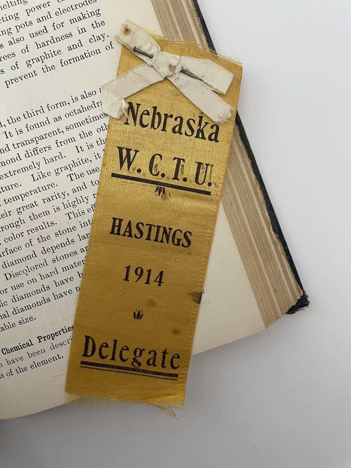 1914 Antique Historical Ephemera Ribbon Nebraska Women\'s Temperance Hastings