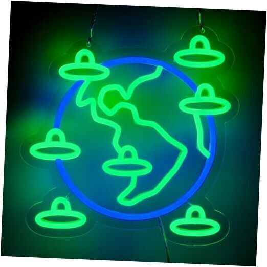  UFO Neon Sign, Earth Neon Signs for Wall Decor, Dimmable Alien Spaceship D-UFO