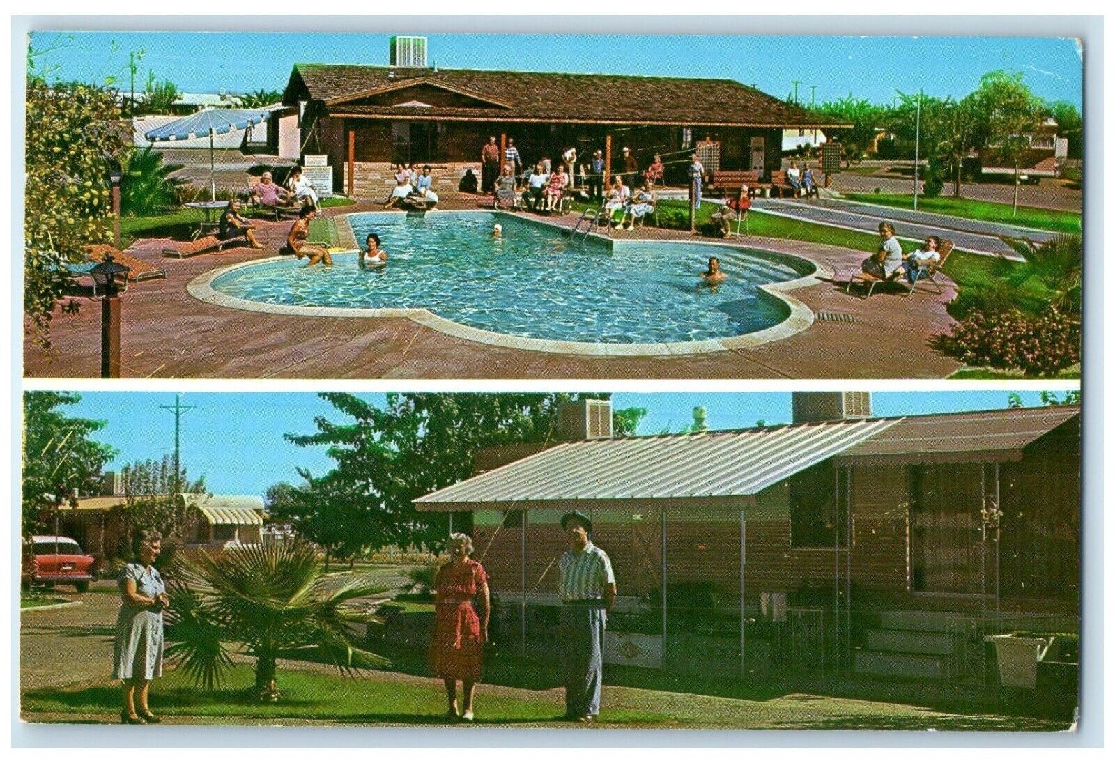 1961 Wheel Inn Trailer Ranch Scottsdale Arizona AZ Dual View Vintage  Postcard
