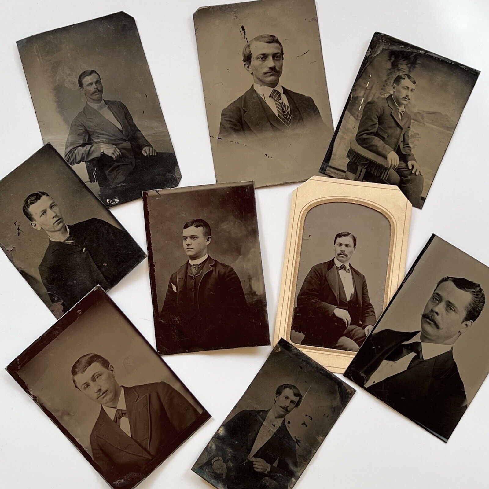 Antique Tintype Photograph Lot Of 9 Handsome Charming Young Men