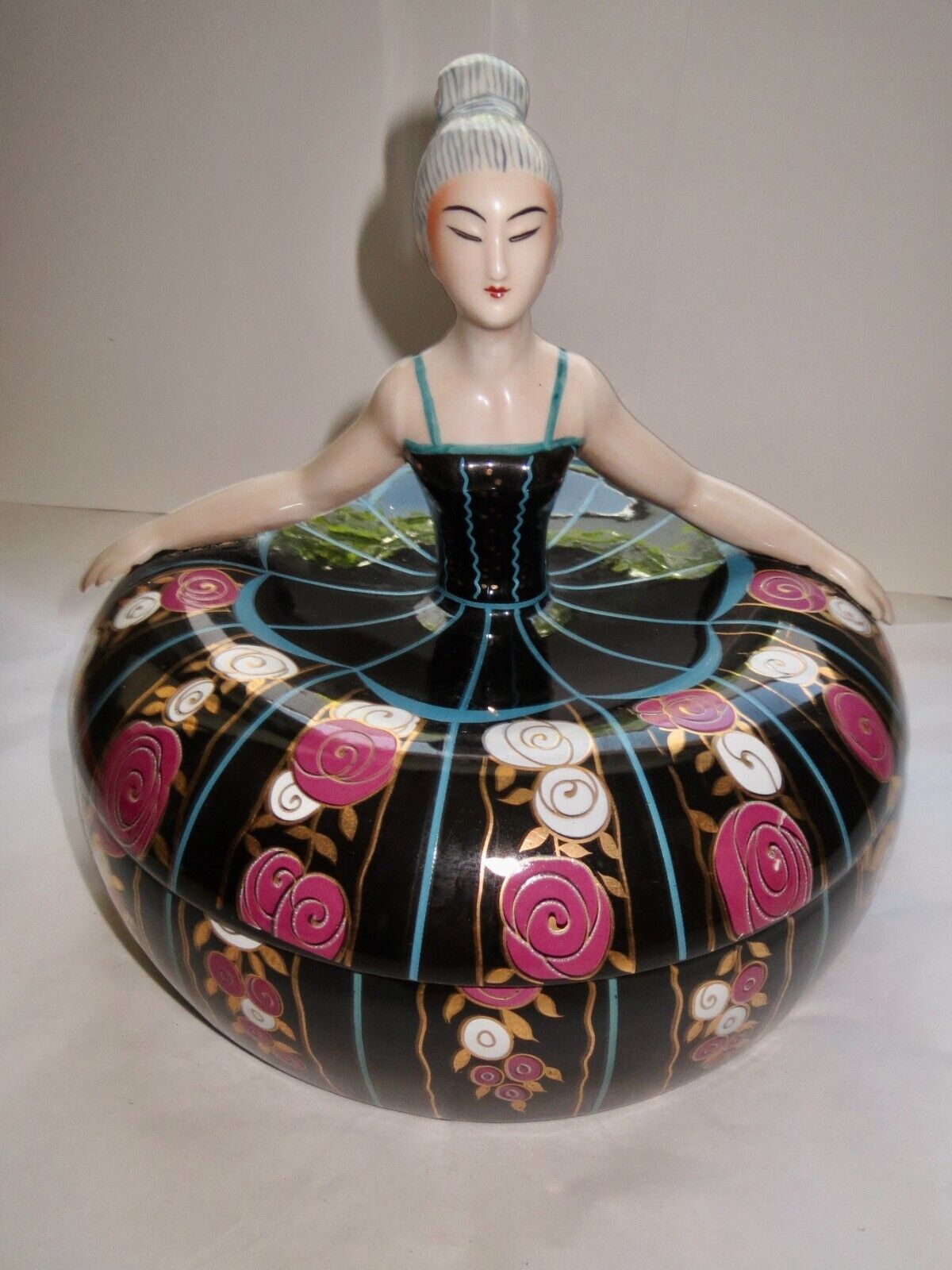 Robj Paris France Powder Jar Art Deco Lady Ballerina HUGE