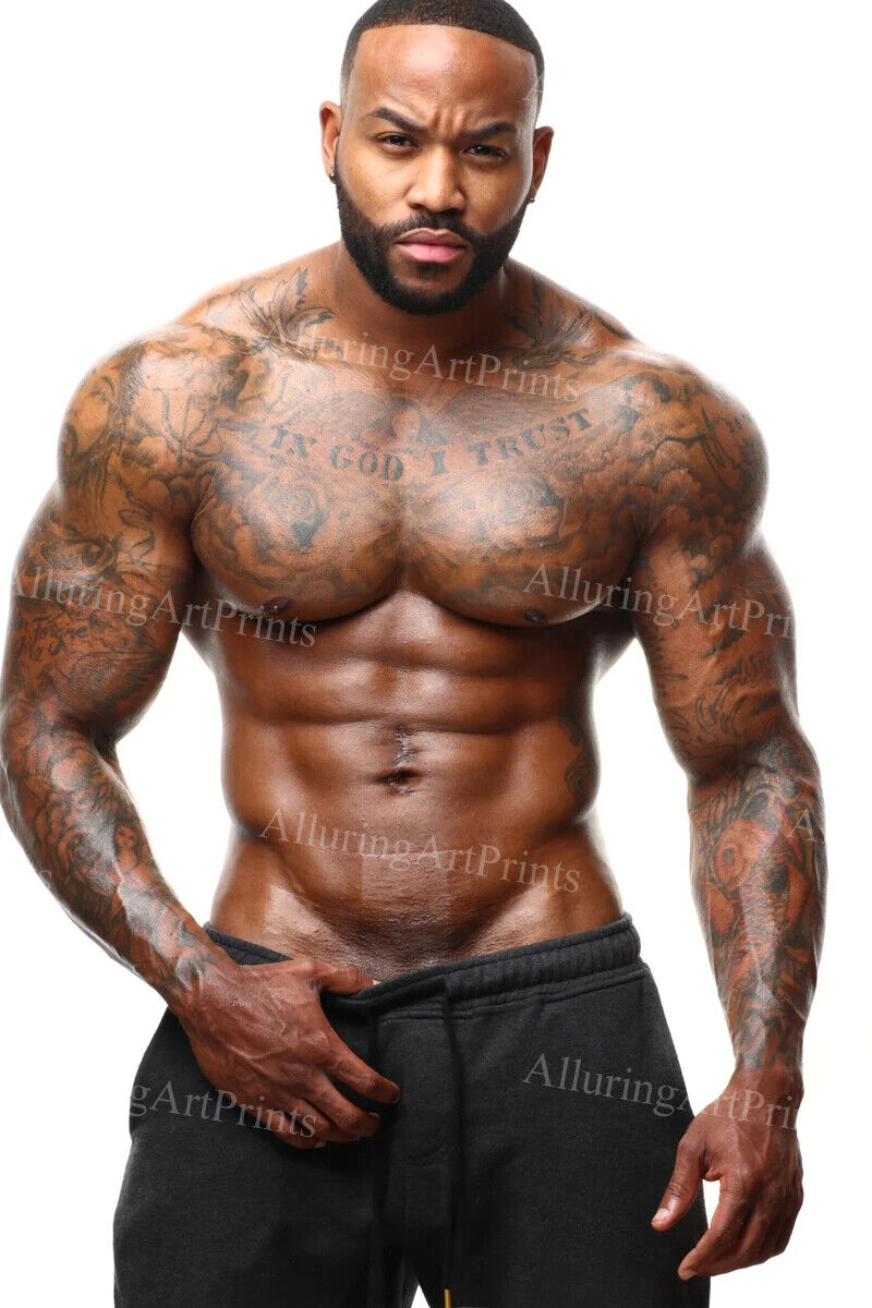 13x19 Joshua Benoit Black Male Model Photo Print Muscular Shirtless -AA37