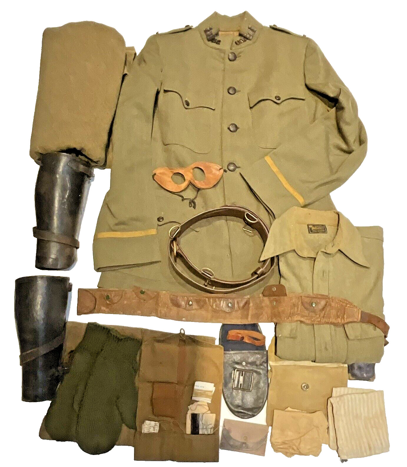 Original WWI U.S. Army Officer Uniform Engineer Coat & Belt Field Gears Blanket