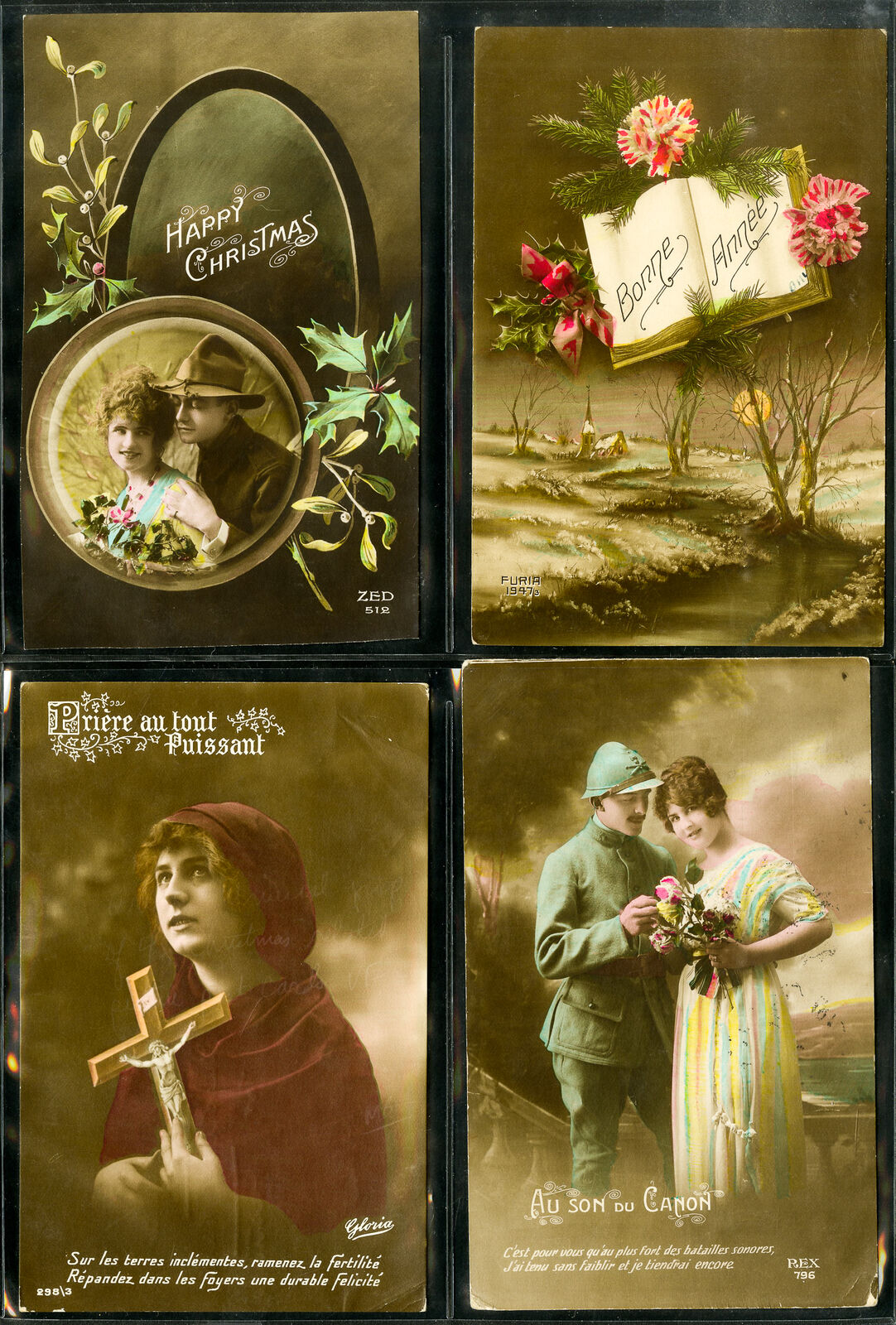 WWI 4 Pristine Christmas Picture Postcards
