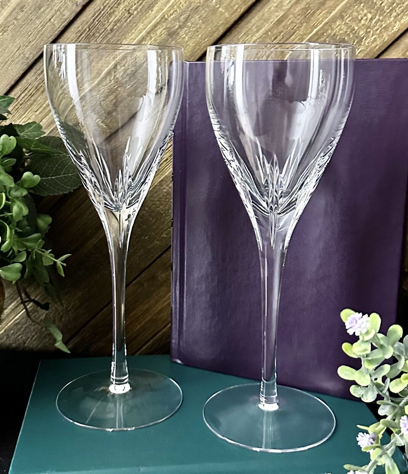 Lenox Firelight Wine Glasses Clear NO Panel Vintage Blown Glass Wine Goblets 2 *