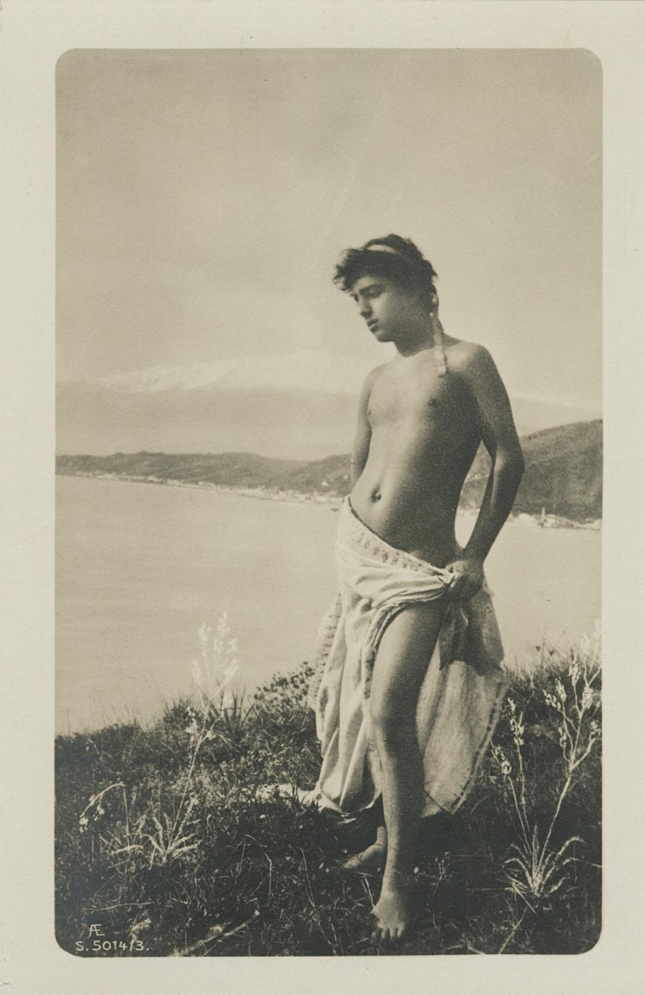 c. 1905 Sicilian Young Man in Toga RPPC by Wilhelm von Gloeden