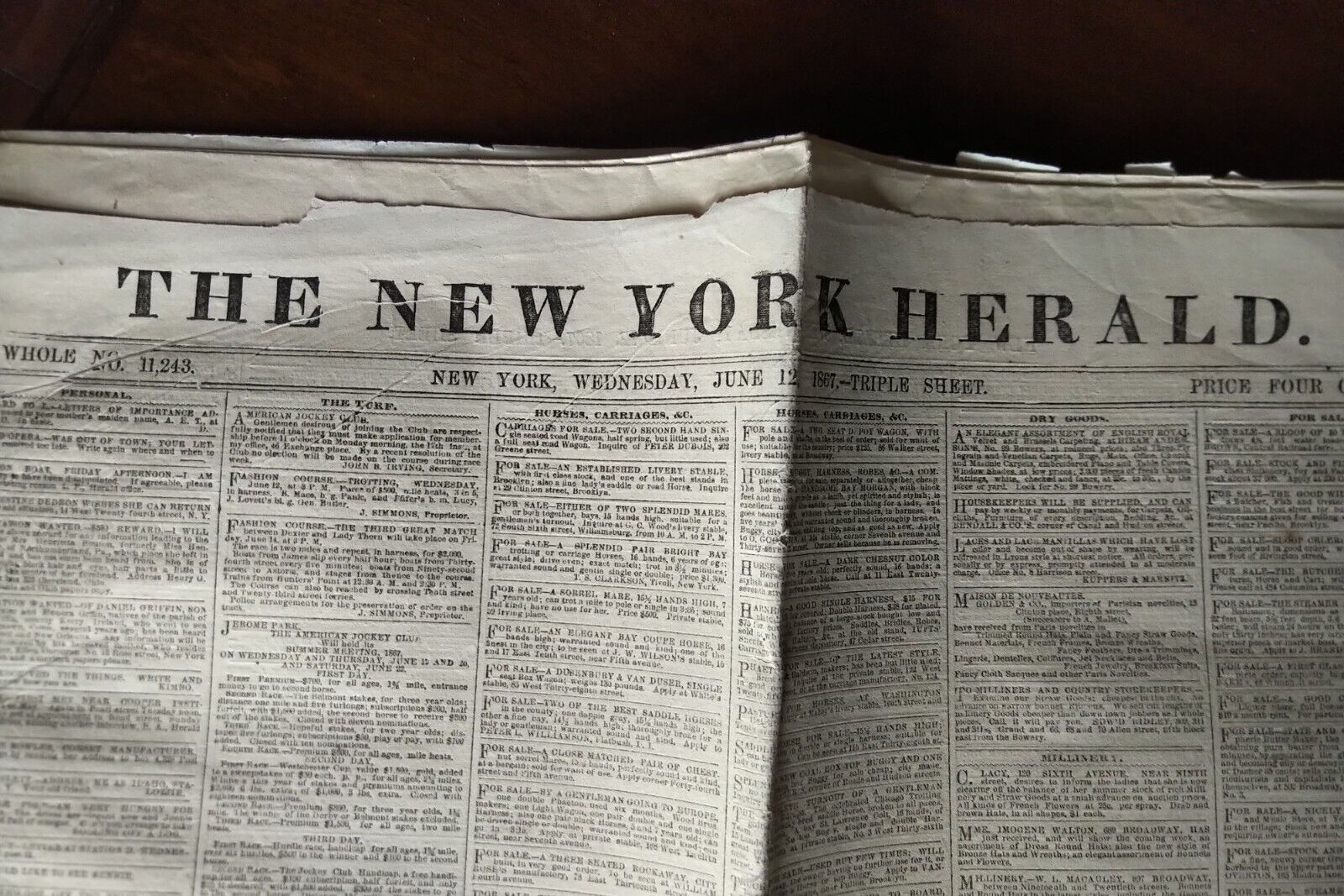 The New York Herald June 12 1867 The Original Paper Not a Copy