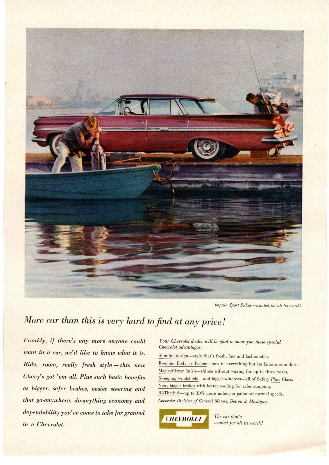 1959 Chevrolet Impala Sport Sedan Straight 6 Engine Body By Fisher GM Print Ad
