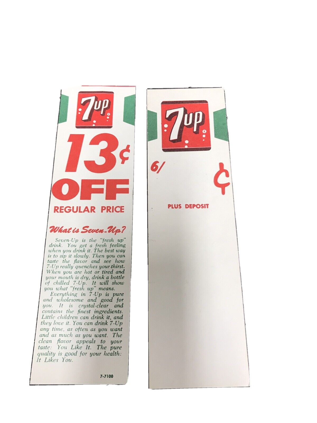 UNIQUE  Lot Of 2 Unused 7up BOTTLE CARTON STUFFER  RARE  1950s EARLY 1960s