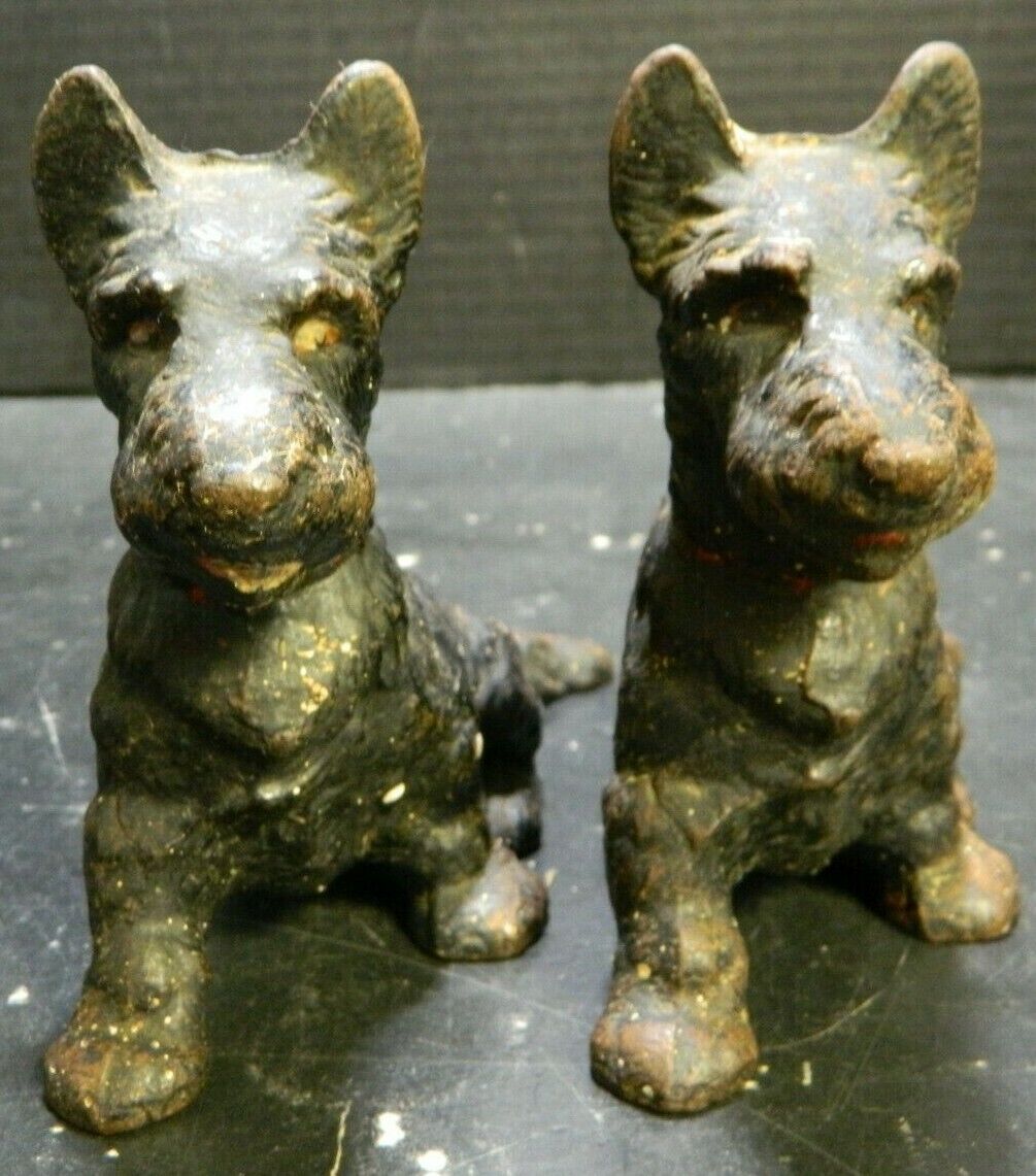 Antique Hubley Cast Iron Seated Scotty Dog Bookends Scottish Terrier 5\
