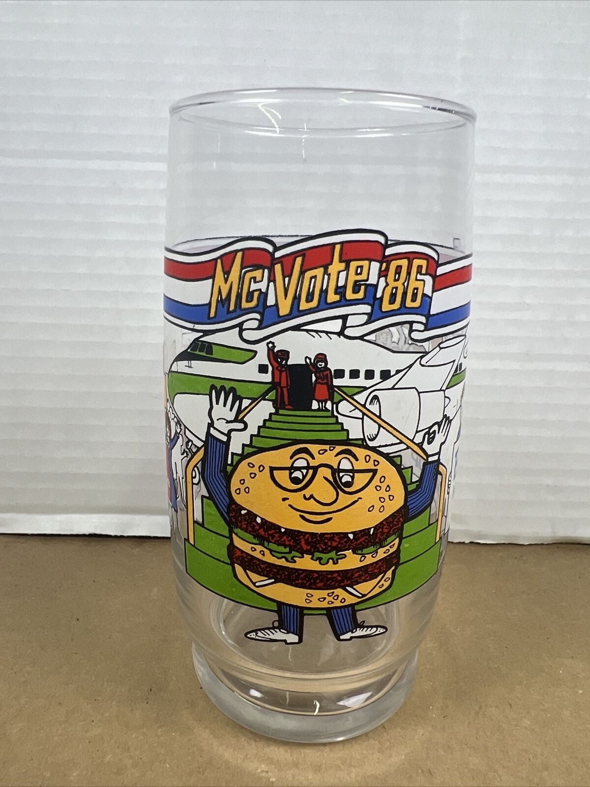 Vintage 80s 1986 Mcdonalds Hamburger McVote 86 Glass Cup Big Mac Collectible