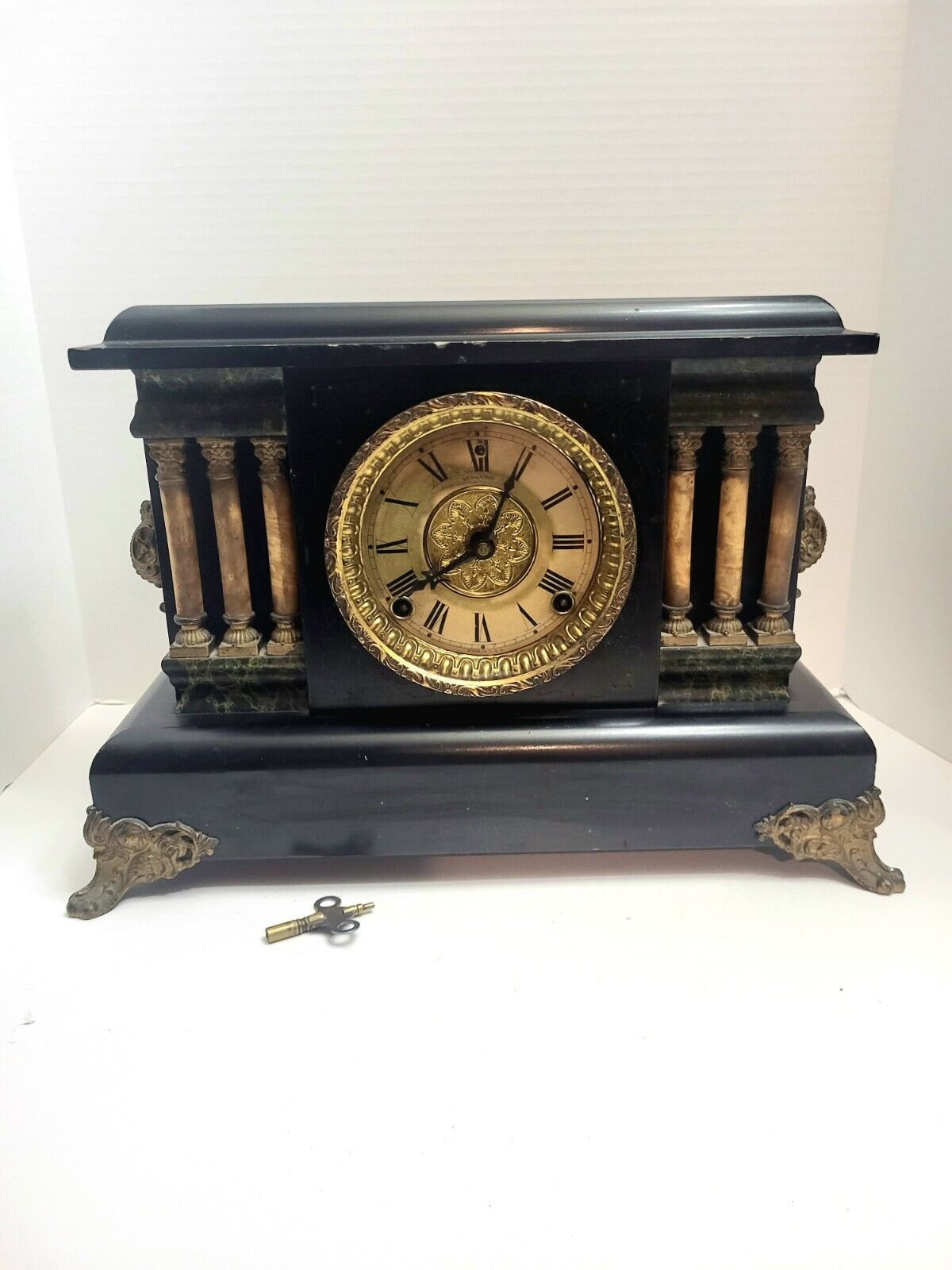 Antique Sessions 8 Day Time/Strike Adamantine Mantle Clock ~ Works 
