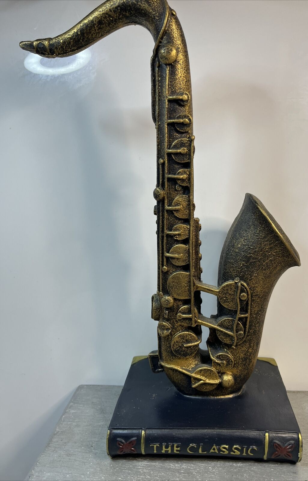 Retro Resin Saxophone with The Classic Book Figurine Display Collectible