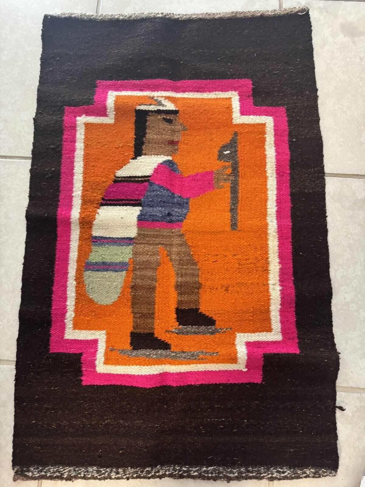 Peruvian Wool Vintage Tapestry 37X22 Inches