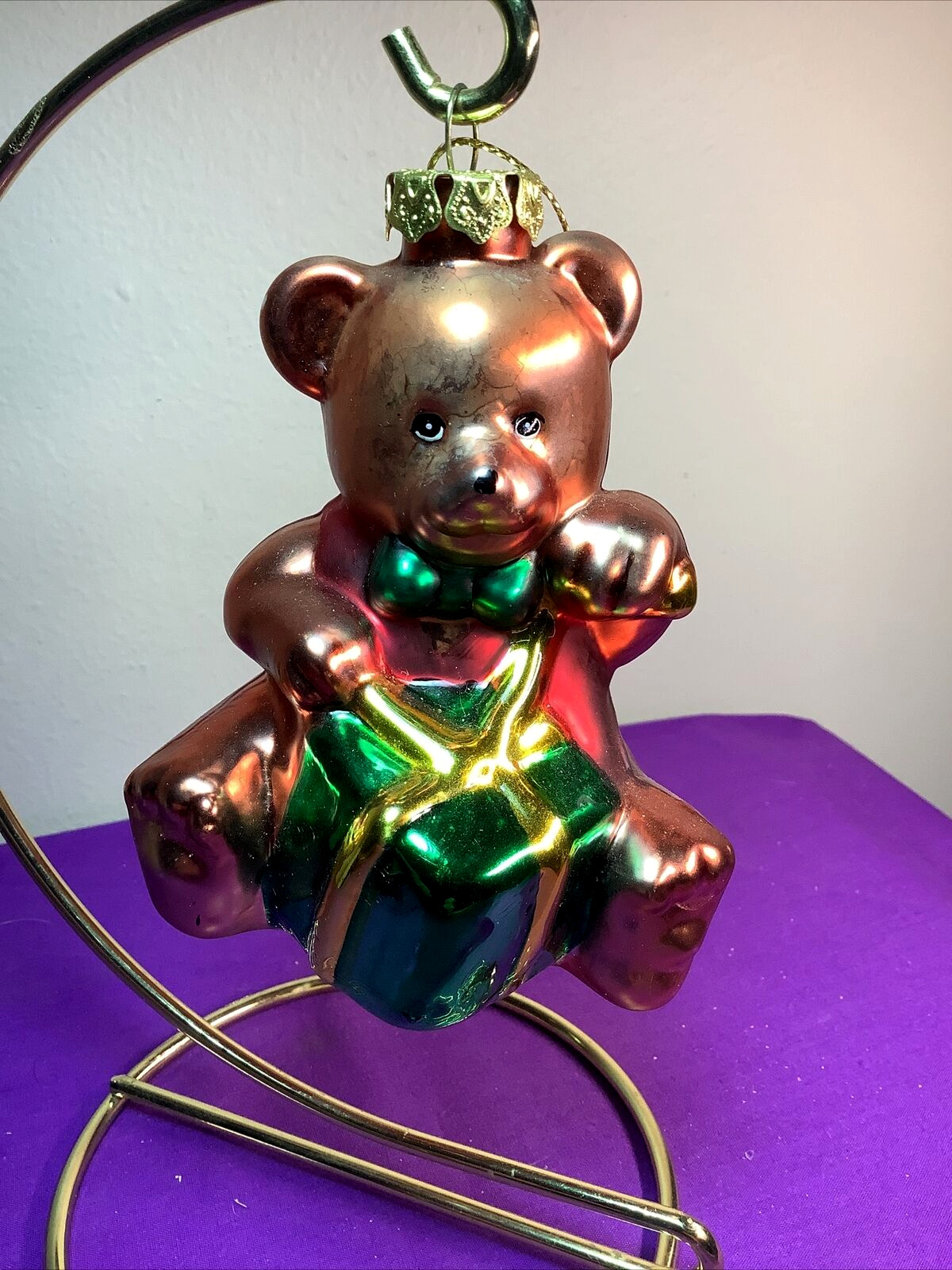 1980s Vintage Glass Ornament TEDDY BEAR       O-202