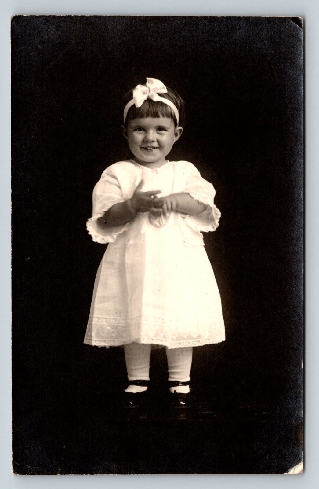 RPPC Postcard Early 1900s Adorable 2 Year Old Kid Poses For Picture Dress