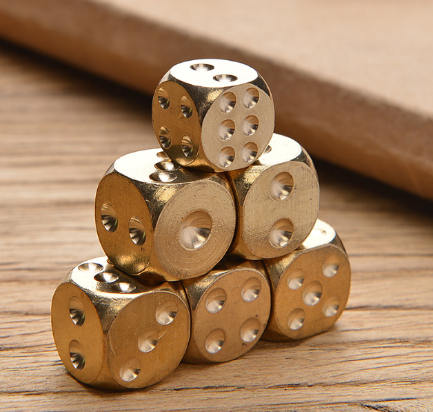 6pcs Solid Brass Dice Toy 15mm Six Sided Square Metal Dice Board Game Math