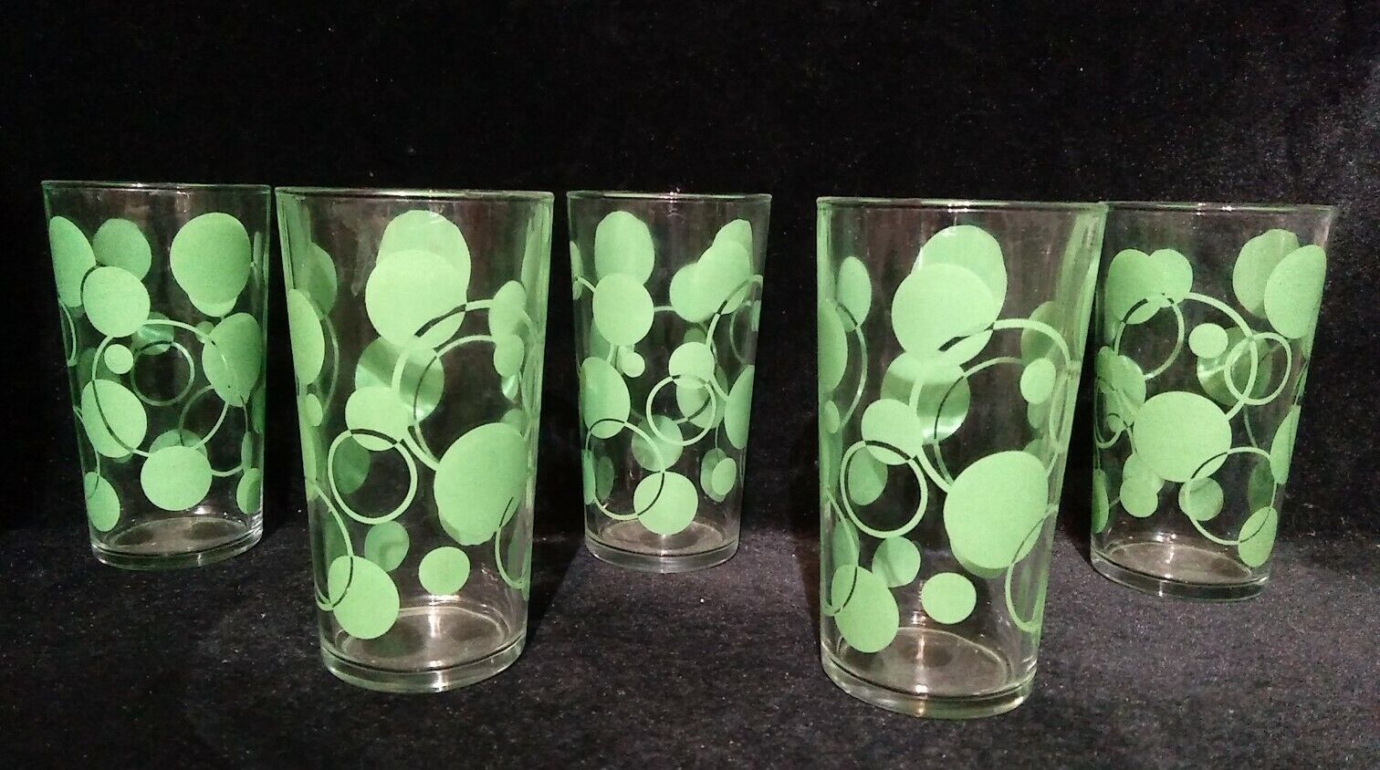 5 Clear Glass Tumblers With Green Dots 12 oz 5\