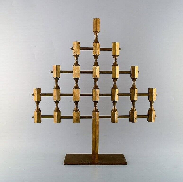 Gusum metal. Large rare candlestick in brass for seven lights. Swedish design