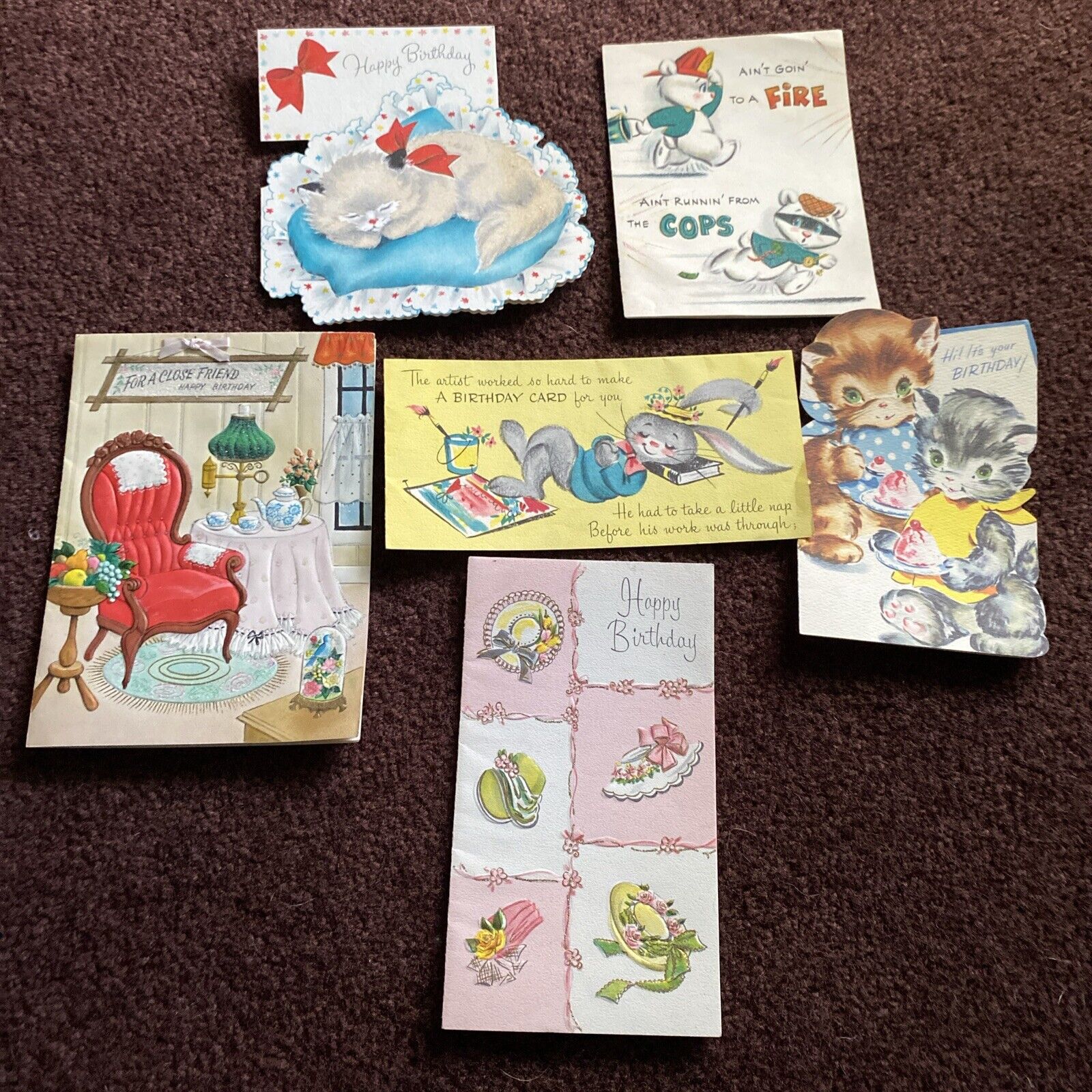 Lot of 6 Vintage Put on your Crown Birthday Cards Rare Scrapbooking, Crafting