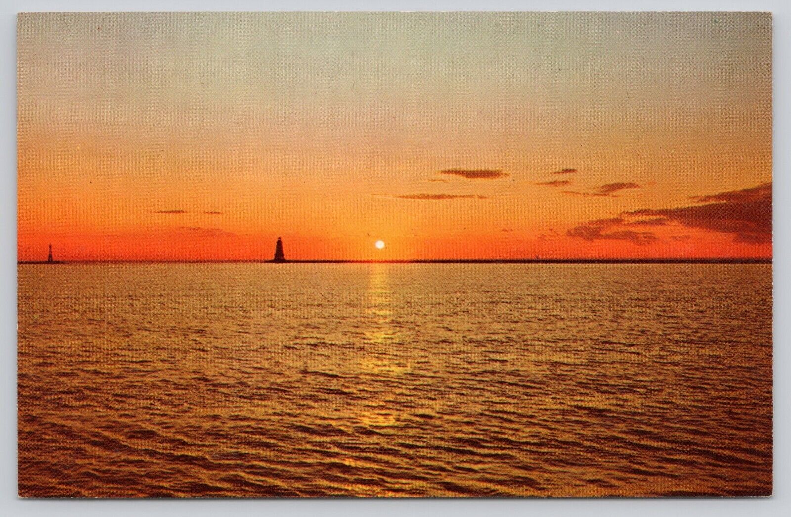 Beautiful Sunset Over Lake Michigan at Ludington Michigan Vintage Postcard