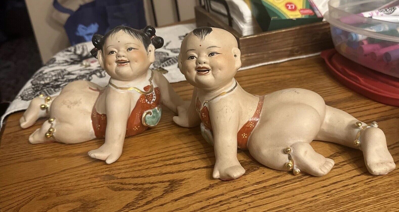 VERY FINE PAIR XL PIANO BABIES, CHINESE PORCELAIN FIGURINES VINTAGE
