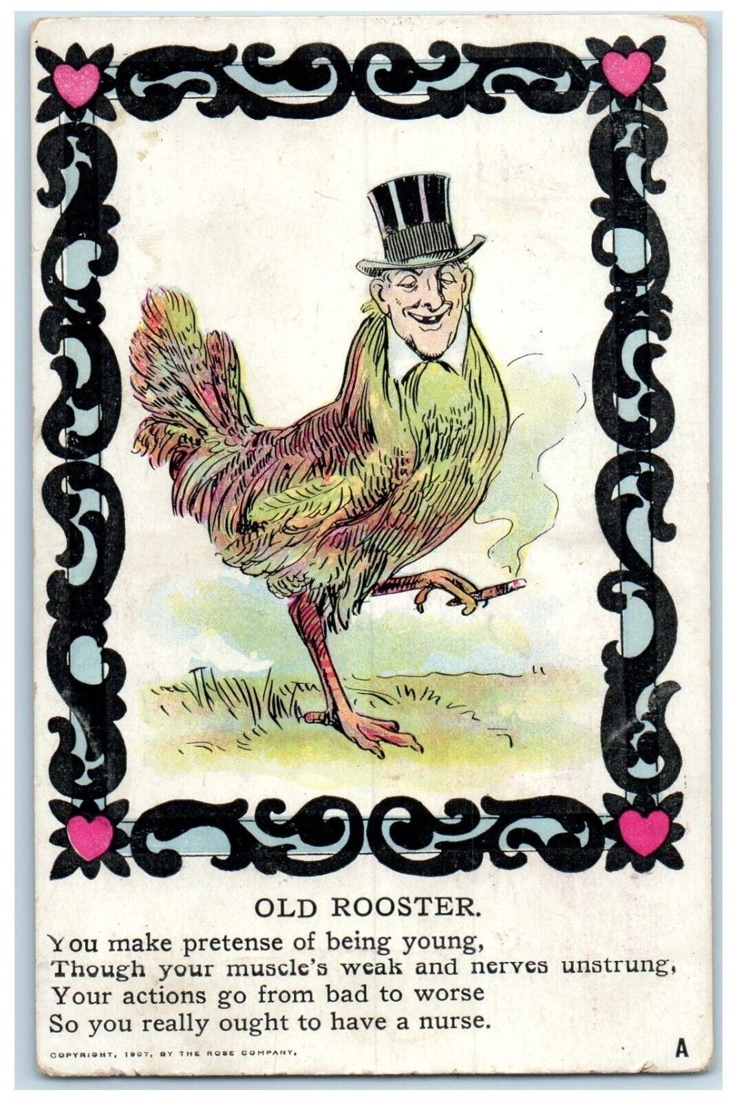 c1910's Old Rooster Man Head Bazile Nebraska NE Posted Antique Postcard