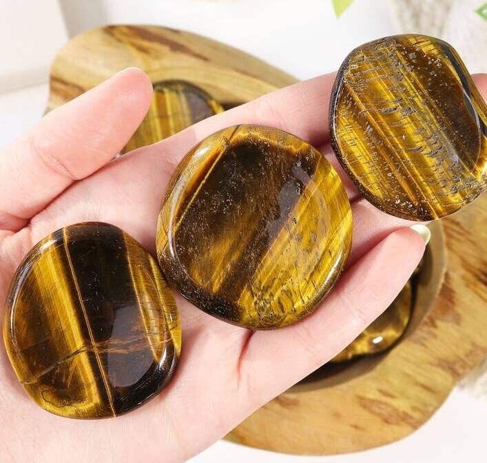 4Pcs Natural Tiger Eye Palm Worry Polished Tumbled Stone Healing Chakra Crystal
