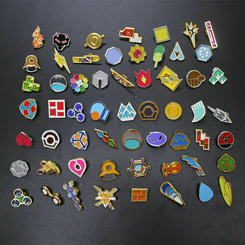 Anime Pocket Monster Poke: Kanto Gym Badges Set of 58 Metal Pins Brooch Gift