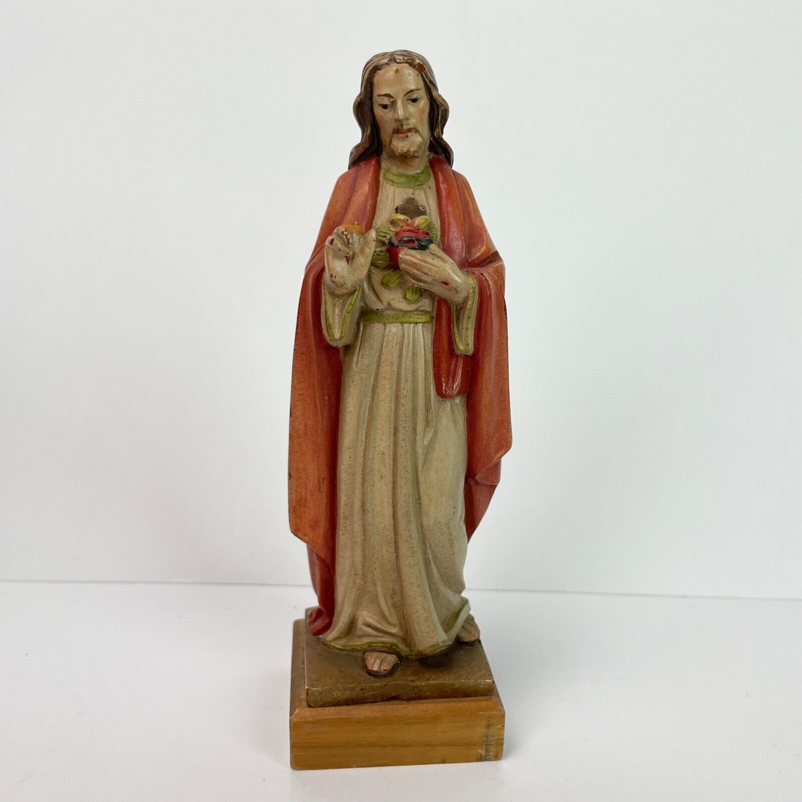 Vtg ANRI Italian Wood Carved Sacred Jesus Figurine Statuary Wooden Statue  Italy