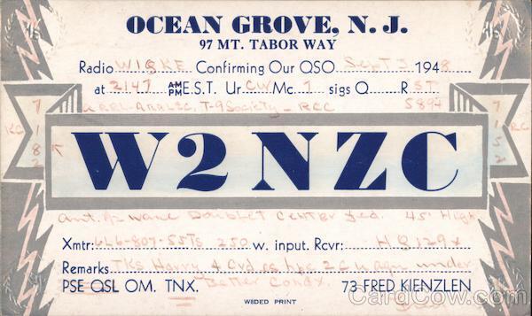 1948 Ocean Grove,NJ W2NZC,97 Mt. Tabor Way Monmouth County QSL/Ham New Jersey
