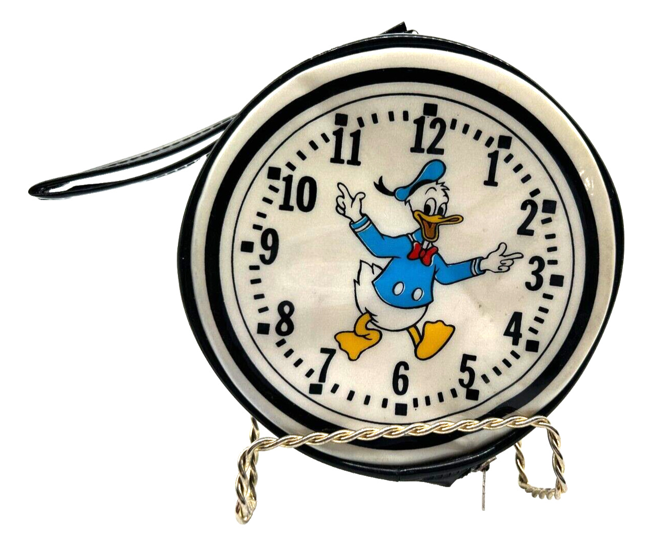 Vtg Donald Duck Head Walt Disney Clock Coin Purse Wallet Hand Bag White