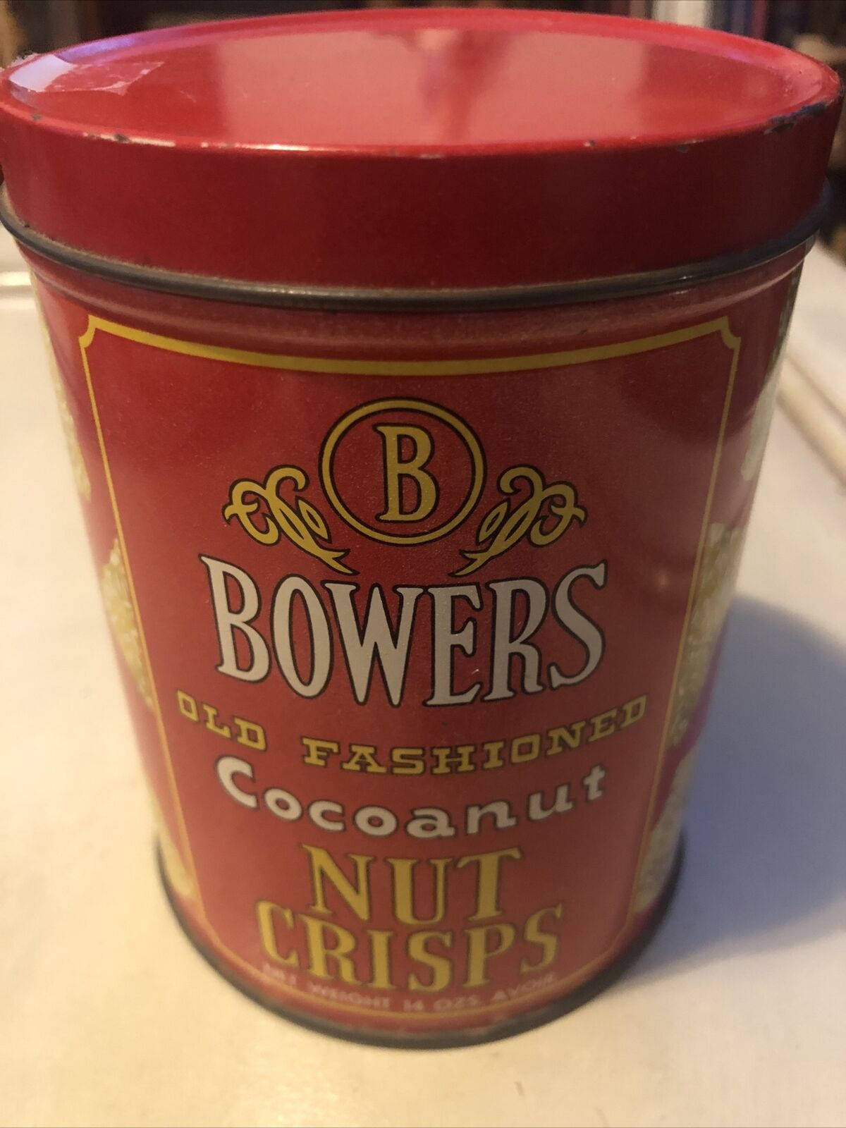 Vintage Bowers Old Fashioned Cocoanut Nut Crisps Tin 14 oz